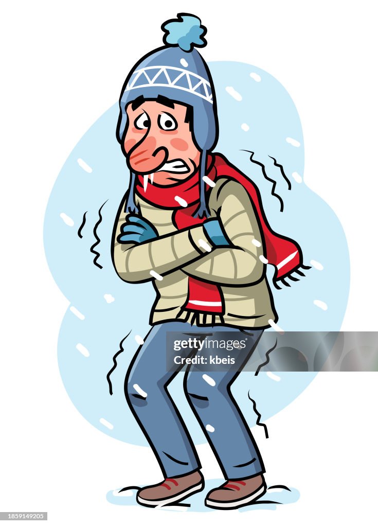 Man Shivering In Cold Winter