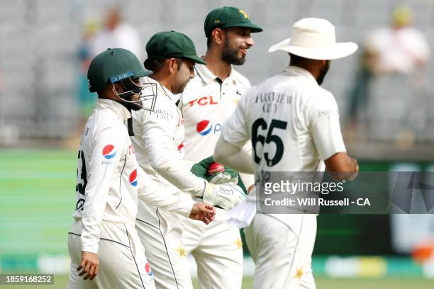 Sarfaraz Ahmed of Pakistan celebrates after taking a catch to dismiss Marnus Labuschange of Australia during day three of the Men's First Test match...