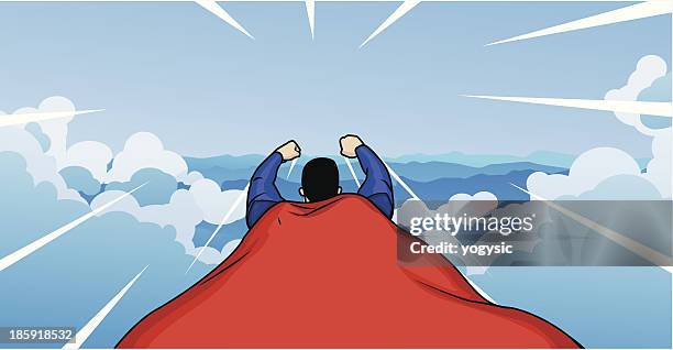 flying superhero rear view - superhero cape back stock illustrations