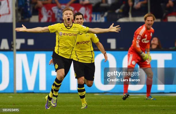 Jakub Blaszczykowski of Dortmund celebrates after scoring his teams third goal during the Bundesliga match between FC Schalke 04 and Borussia...