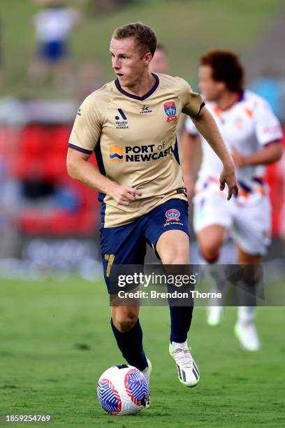 Trent Buhagiar of the Jets controls the ball during the A-League Men round 8 match between Newcastle Jets and Perth Glory at McDonald Jones Stadium,...