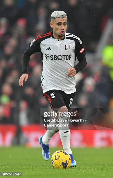Fulham's Andreas Pereira during the Premier League match between Liverpool FC and Fulham FC at Anfield on December 3, 2023 in Liverpool, England.