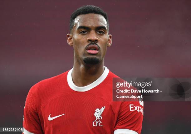 Liverpool's Ryan Gravenberch during the Premier League match between Liverpool FC and Fulham FC at Anfield on December 3, 2023 in Liverpool, England.