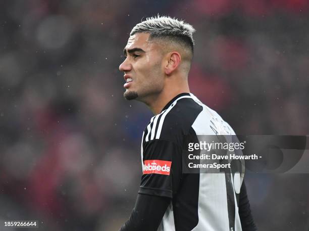Fulham's Andreas Pereira during the Premier League match between Liverpool FC and Fulham FC at Anfield on December 3, 2023 in Liverpool, England.