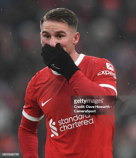 Liverpool's Alexis Mac Allister during the Premier League match between Liverpool FC and Fulham FC at Anfield on December 3, 2023 in Liverpool,...