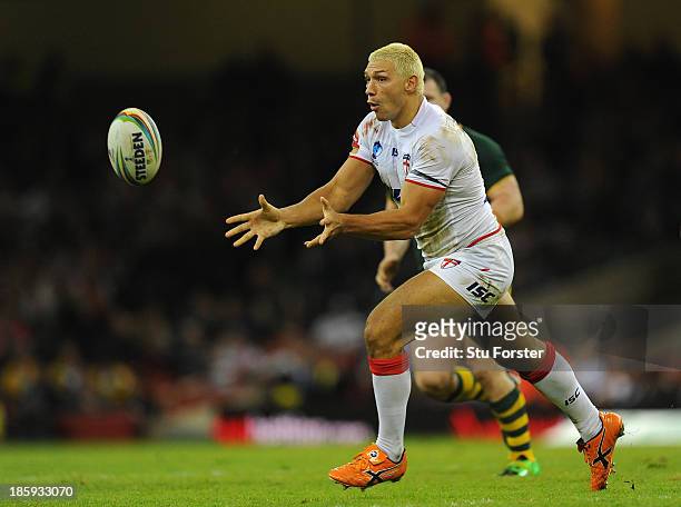 England player Ryan Hall in action during the Rugby League World Cup Group A match between Australia and England at Millennium Stadium on October 26,...