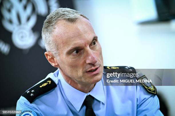 General Christophe Husson, head of Comcyber-MI speaks during an interview at the Gendarmerie Nationale headquarters in Issy-les-Moulineaux, south of...