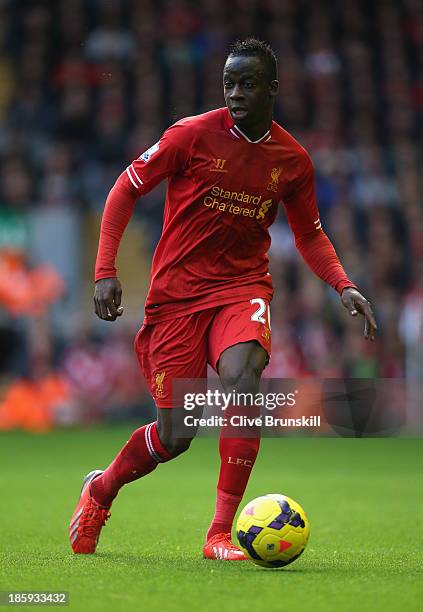 Aly Cissokho of Liverpool in action during the Barclays Premier League match between Liverpool and West Bromwich Albion at Anfield on October 26,...