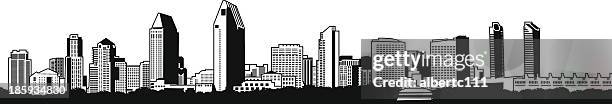 detaillierte san diego stadtblick - san diego skyline stock-grafiken, -clipart, -cartoons und -symbole