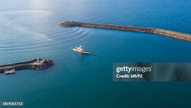 aerial view of turkish coast guard approaching port. - april 9 april 15 stock pictures, royalty-free photos & images