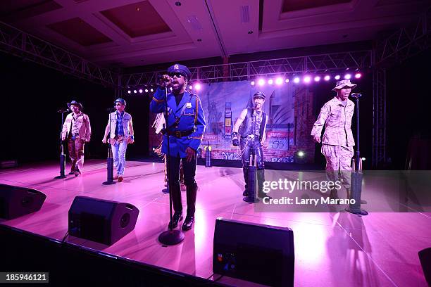 Ray Simpson, Jim Newman, Bill Whitefield, Felipe Rose, Eric Anzalone and Alex Briley of The Village People perform at the 13th Annual Footy's Bubbles...