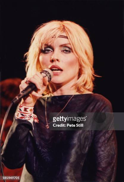Debbie Harry of Blondie performs on stage at Hammersmith Odeon, on January 11th, 1980 in London, England.
