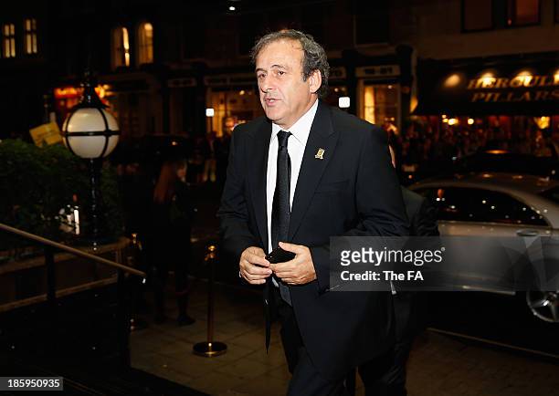 President Michel Platini arrives during the FA150 Gala Dinner commemorating the Football Association's 150th year at the Grand Connaught Rooms on...