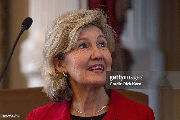 Former United States Senator and author Kay Bailey Hutchison speaks during Day 1 of the Texas Book Festival at the Texas State Capitol on October 26,...