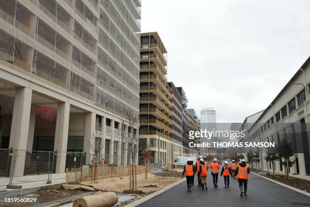 This photograph taken on December 19 shows the building site of the future Olympic Village during a media tour, in Saint-Denis, suburb of Paris.