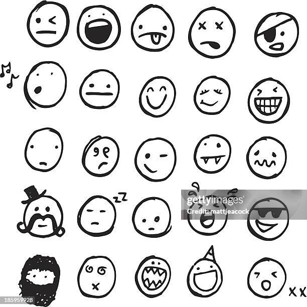 ilustraciones, imágenes clip art, dibujos animados e iconos de stock de garabato emociones - smiley face