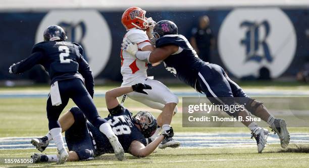 Christian Covington of the Rice Owls tackled Blaire Sullivan of the UTEP Miners on October 26, 2013 at Rice Stadium in Houston, Texas.