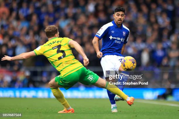 Massimo Luongo of Ipswich Town is challenged by Jack Stacey of Norwich City during the Sky Bet Championship match between Ipswich Town and Norwich...