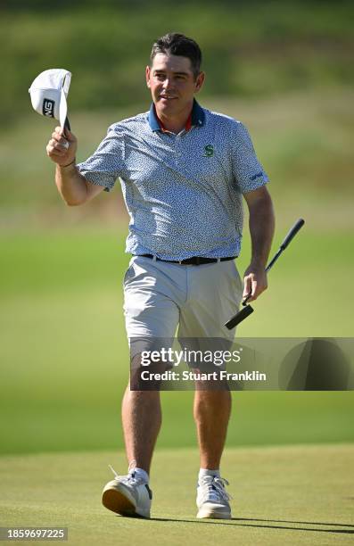 Louis Oosthuizen of South Africa acknowledges the fans after finishing on the 18th green Day Three of the AfrAsia Bank Mauritius Open 2024 at...