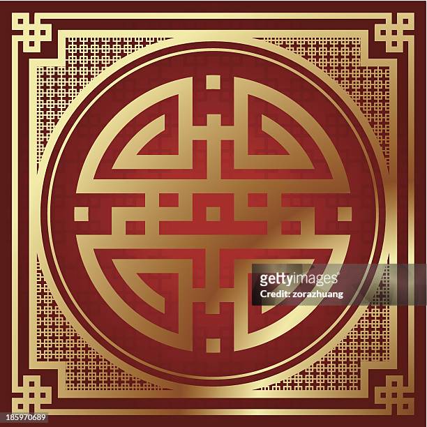 stockillustraties, clipart, cartoons en iconen met red and gold chinese patterned tile - chinese window pattern