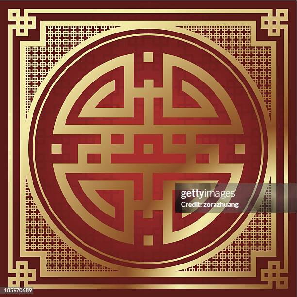red and gold chinese patterned tile - round window stock illustrations