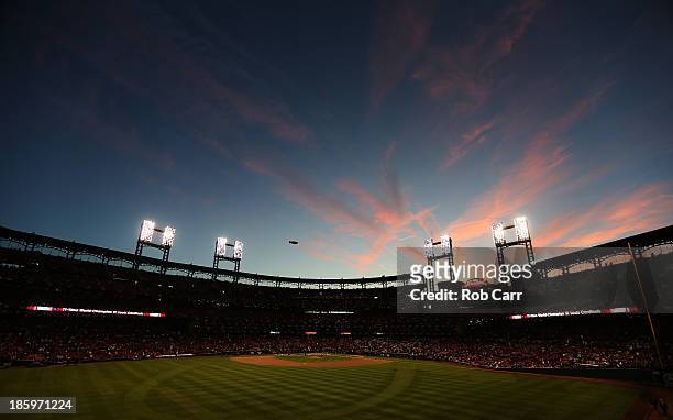 General view from the outfield before Game Three of the 2013 World Series between the St. Louis Cardinals and Boston Red Sox at Busch Stadium on...