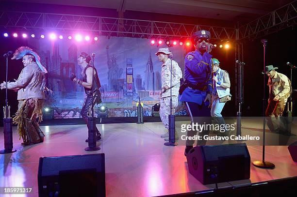 Jim Newman, Bill Whitefield, Felipe Rose, Eric Anzalone, Ray Simpson and Alex Briley of Village People performs at the 13th Annual Footy's Bubbles &...