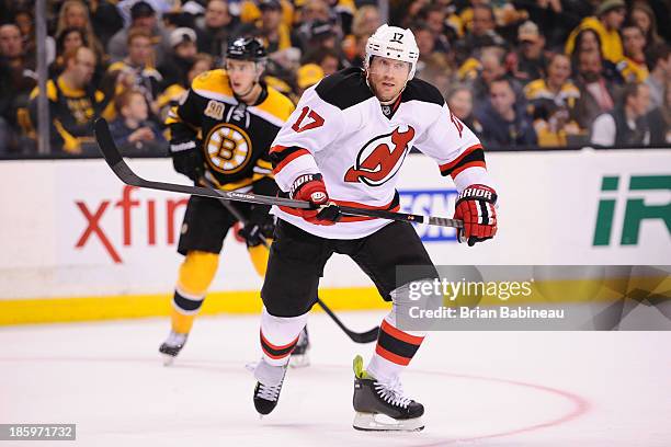 Michael Ryder of the New Jersey Devils skates against the Boston Bruins at the TD Garden on October 26, 2013 in Boston, Massachusetts.