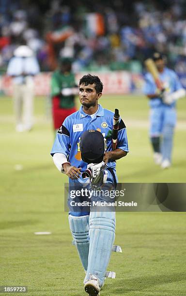 Sourav Ganguly of India walks off undefeated on 111 during the ICC Cricket World Cup Semi Final game between Kenya and India at Kingsmead, in Durban,...