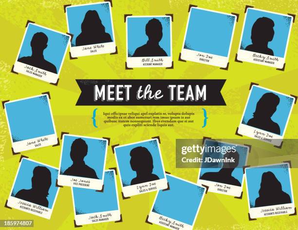 'meet the team' portrait concept template - welcome stock illustrations