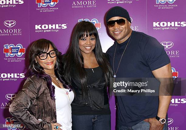 Simone I. Smith, Shanice Wilson and LL Cool J attend Amore by Simone I. Smith Collection Debut at Kohl's on October 26, 2013 in Los Angeles,...