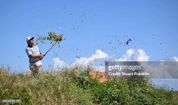 Louis Oosthuizen of South Africa plays his second shot on the 12th hole during Day Three of the AfrAsia Bank Mauritius Open 2024 at Heritage La...