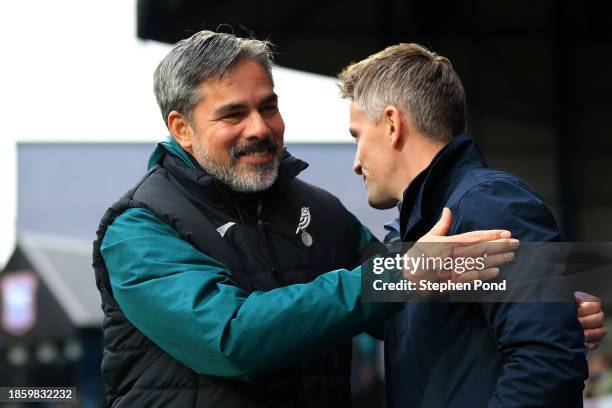 Kieran McKenna, Manager of Ipswich Town and David Wagner, Manager of Norwich City shake hands during the Sky Bet Championship match between Ipswich...