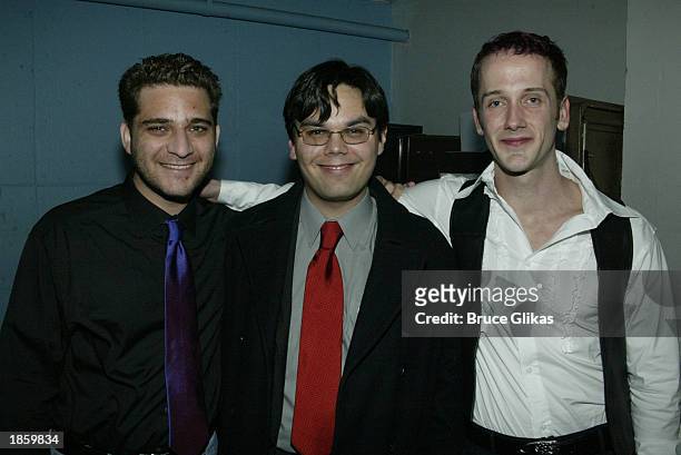 Composers Jeff Marx, Robert Lopez and author Jeff Whitty attend the opening night party for "Avenue Q" a new off-Broadway musical at Link March 19,...
