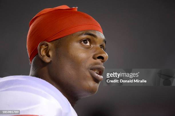 Davante Adams of Fresno State Bulldogs looks on the field against the San Diego State Aztecs during their game on October 26, 2013 at Qualcomm...