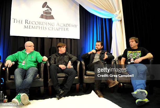Jason Cook, Ben Swank, Chris Swanson and Jonathan Poneman participate in a discussion panel at the GRAMMY GPS: A Road Map For Today's Music Biz at...