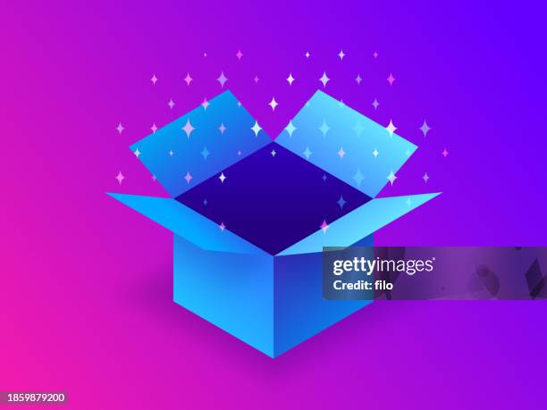 surprise gift box opening - colour manipulation stock illustrations