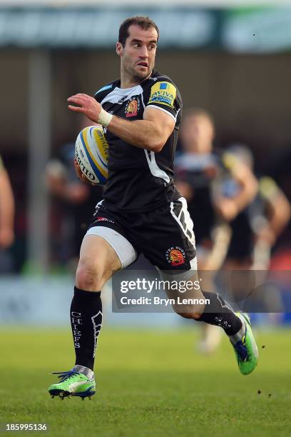 Haydn Thomas of Exeter Chiefs in action during the Aviva Premiership match between Exeter Chiefs and Worcester Warriors at Sandy Park on October 26,...