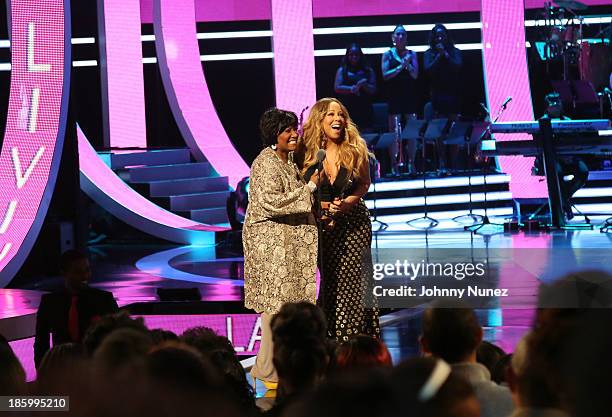 Mariah Carey presents Patti LaBelle with the Living Legend Award during Black Girls Rock! 2013 at New Jersey Performing Arts Center on October 26,...