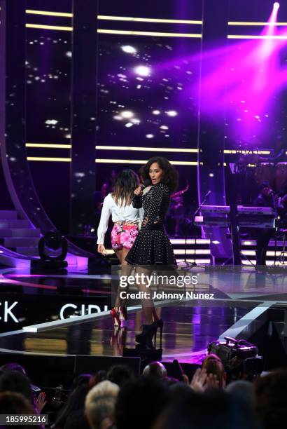 Actresses Regina King and Tracee Ellis Ross host Black Girls Rock! 2013 at New Jersey Performing Arts Center on October 26, 2013 in Newark, New...