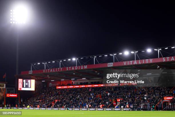 General view of the inside of the stadium after players of AFC Bournemouth and Luton Town leave the field after Tom Lockyer of Luton Town received...