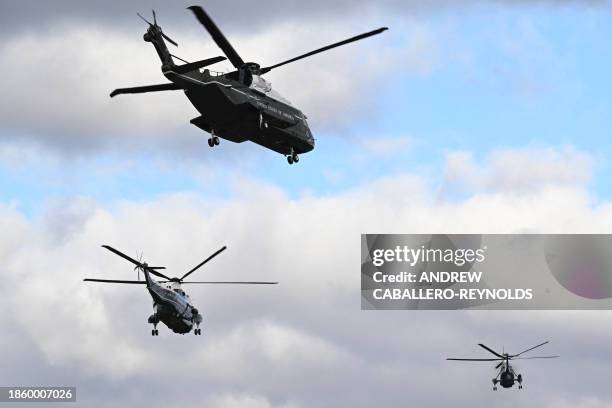 Marine One with US President Joe Biden departs Delaware Air National Guard Base in New Castle, Delaware, on December 19 as he returns to the White...