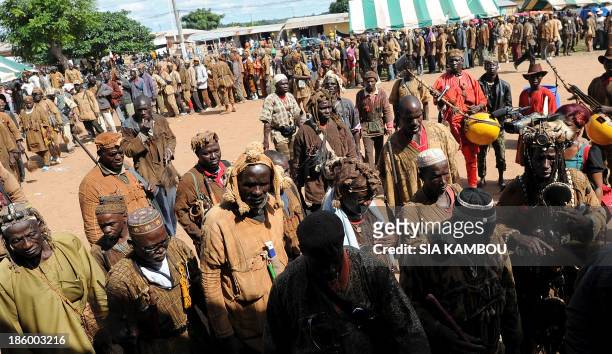 Traditional Ivorian Dozo hunters, members of the Binkadi association that gathers all Dozos in the region, gather on September 27, 2013 in Kani, in...