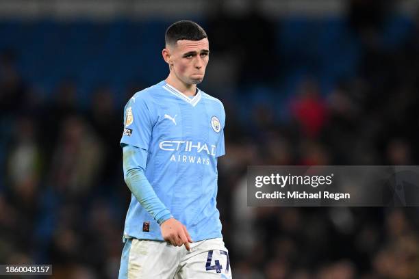 Phil Foden of Manchester City looks dejected following the Premier League match between Manchester City and Crystal Palace at Etihad Stadium on...