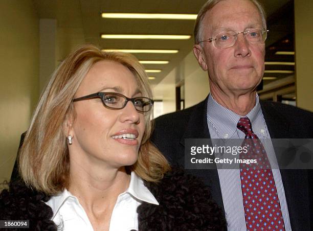 Karla Knafel and her attorney, Michael T. Hannafan, arrive at Cook County Chancery Court to hear arguements March 20, 2003 in Chicago, Illinois....