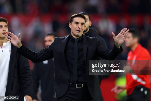 Diego Alonso, Head Coach of Sevilla FC, reacts during the LaLiga EA Sports match between Sevilla FC and Getafe CF at Estadio Ramon Sanchez Pizjuan on...