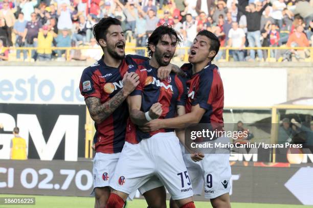 Josè Angel Crespo of Bologna FC celebrates after scoring the opening goal during the Serie A match between Bologna FC and AS Livorno Calcio at Stadio...