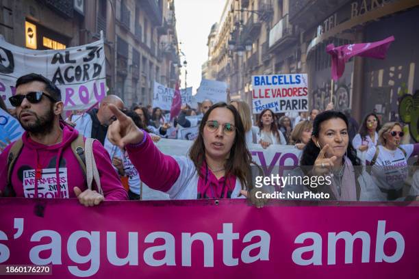 Hundreds of Catalan public health professionals, such as nurses, midwives, social workers, and administrative technicians, are demonstrating and...