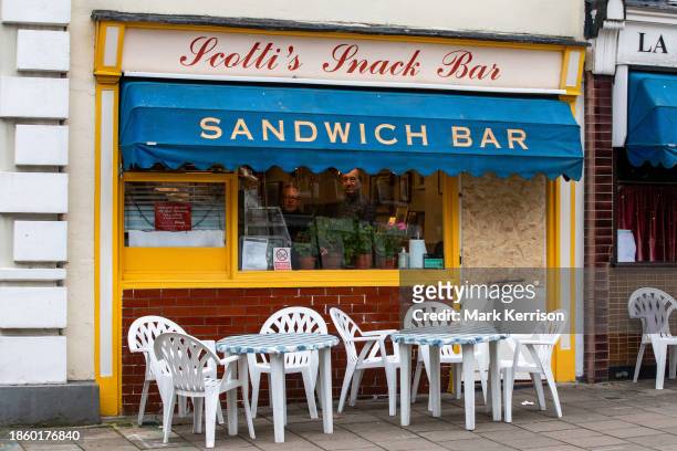 Scotti's Snack Bar is pictured on 18th December 2023 in London, United Kingdom. Scotti's opened on Clerkenwell Green in 1967, when the area was...