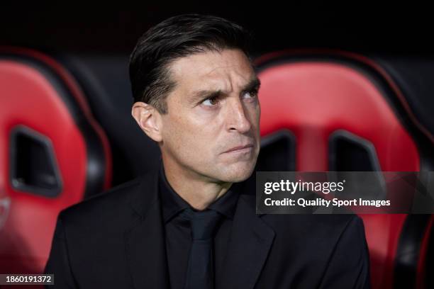 Diego Alonso, Manager of Sevilla FC looks on from the bench prior to the LaLiga EA Sports match between Sevilla FC and Getafe CF at Estadio Ramon...